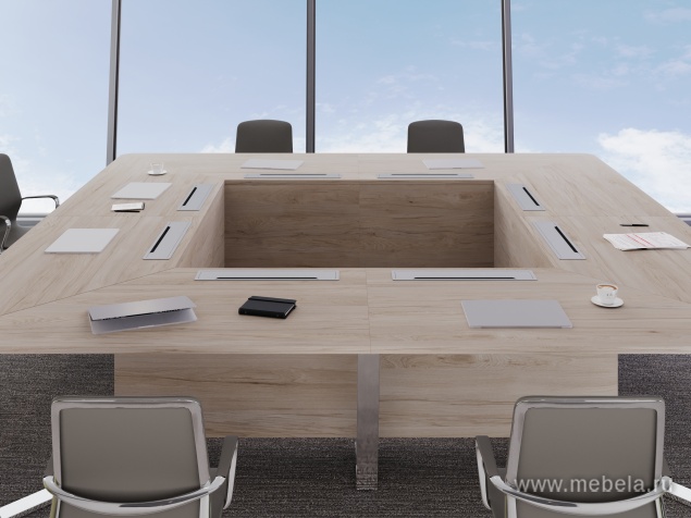 Стол переговорный квадратный с лючками из нержавеющей стали