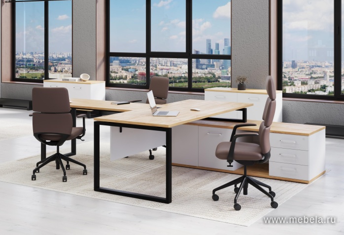 Стол руководителя на металлокаркасе с опорной тумбой (правый)