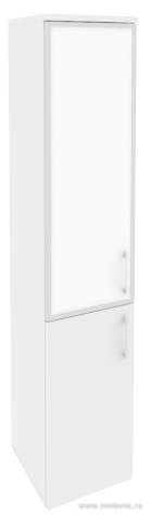 Офисный шкаф высокий узкий белое стекло в раме (лев/прав) 