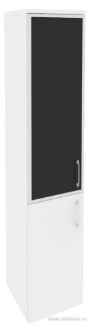 Офисный шкаф высокий узкий чёрное стекло в раме (лев/прав) 