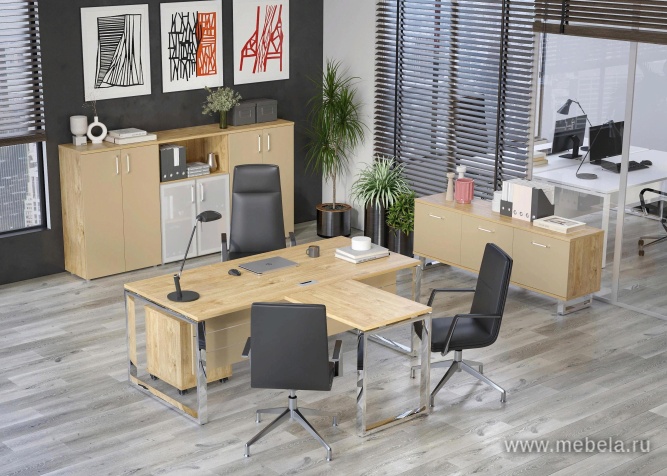 Стол руководителя на металлокаркасе с опорной греденцией (левый)