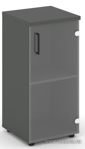 Офисный шкаф низкий узкий левый / правый (1 низкий фасад стекло, задняя стенка ЛДСП)