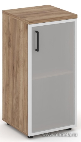 Офисный шкаф низкий узкий левый / правый (1 низкий фасад стекло сатин в раме, задняя стенка ЛДСП)