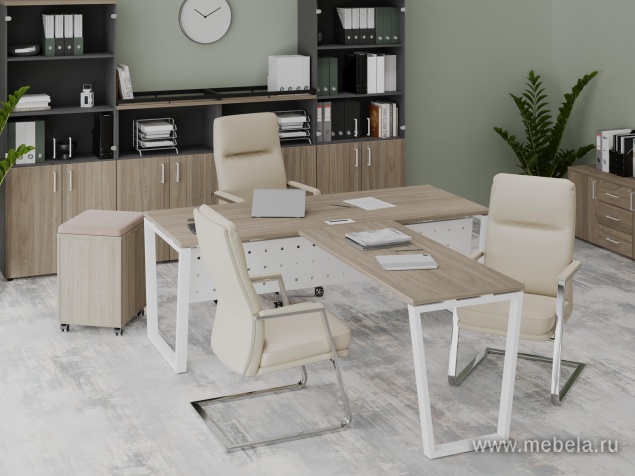 Офисный шкаф средний широкий (2 низких фасада стекло сатин в раме, задняя стенка ЛДСП