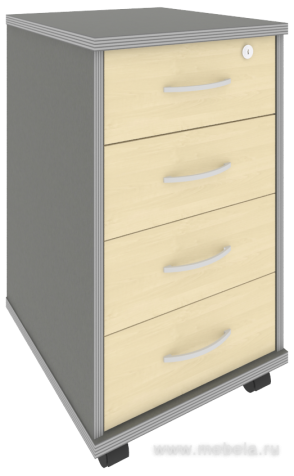 Подкатная офисная тумба с колёсиками и замком, 4 ящика