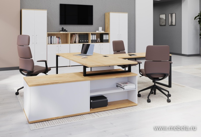 Стол руководителя на металлокаркасе с опорной тумбой (правый)