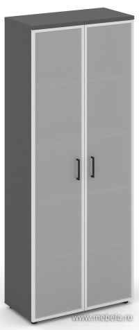 Офисный шкаф высокий широкий (2 высоких фасада стекло сатин в раме, задняя стенка ЛДСП)