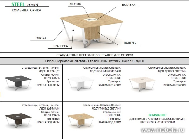 Стол переговорный квадратный с лючками из нержавеющей стали