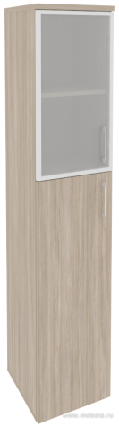 Офисный шкаф высокий узкий лев./прав. (1 средний фасад ЛДСП + 1 низкий фасад стекло в раме)