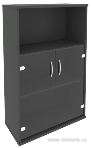 Офисный шкаф средний со стеклом и открытой полкой