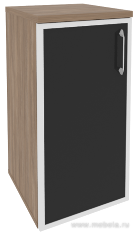 Офисный шкаф низкий узкий чёрное стекло в раме (лев/прав) 