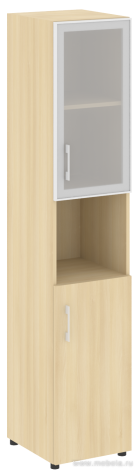 Офисный шкаф узкий комбинир. со стеклом в раме + открытая полка, Л/ПР
