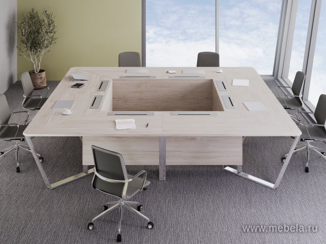 Стол переговорный квадратный с лючками из нержавеющей стали