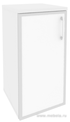 Офисный шкаф низкий узкий белое стекло в раме (лев/прав) 