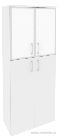 Офисный шкаф высокий широкий с белым стеклом в раме