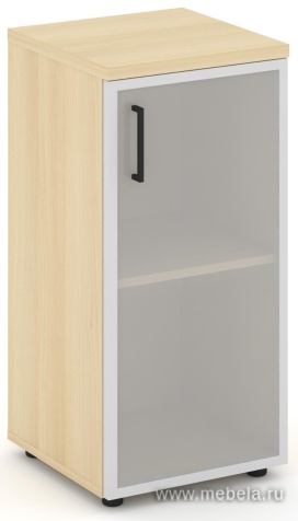 Офисный шкаф низкий узкий левый / правый (1 низкий фасад стекло сатин в раме, задняя стенка ЛДСП)