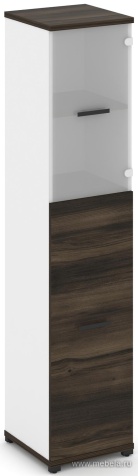 Офисный шкаф одна узкая секция, 5 ниш (фасад ЛДСП, 3 ниши + фасад стекло белое матовое,  2 ниши)