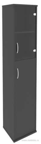 Офисный шкаф узкий комбинир.со стеклом, Л/Пр.