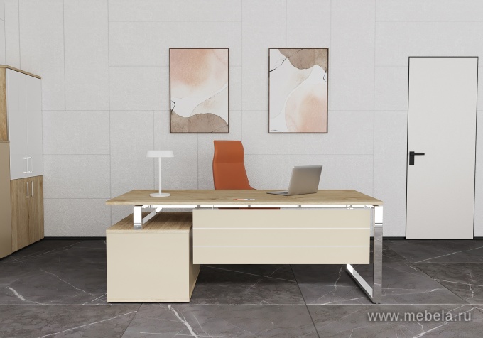Стол руководителя на металлокаркасе с опорной греденцией (левый)