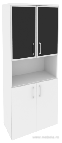 Офисный шкаф высокий широкий с чёрным стеклом в раме