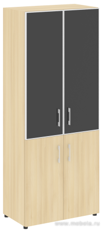 Офисный шкаф комбинированный двери стекло в раме черное