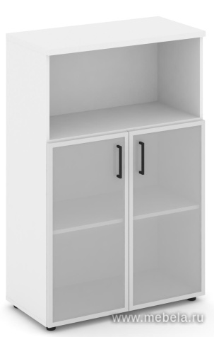 Офисный шкаф средний широкий (2 низких фасада стекло сатин в раме, задняя стенка ЛДСП