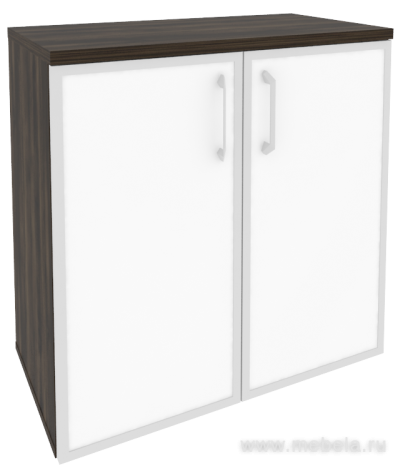 Офисный шкаф низкий широкий с белым стеклом в раме