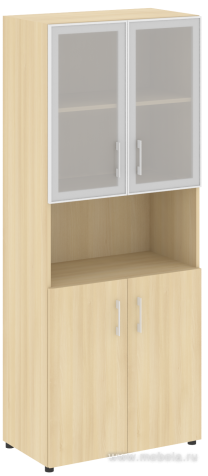 Офисный шкаф комбинир. со стеклом в раме + открытая полка