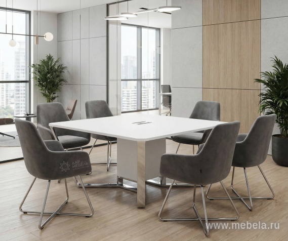 Стол переговорный квадратный с лючками из нержавеющей стали