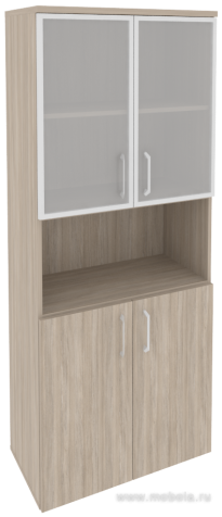Офисный шкаф высокий широкий (2 низких фасада ЛДСП + 2 низких фасада стекло в раме)