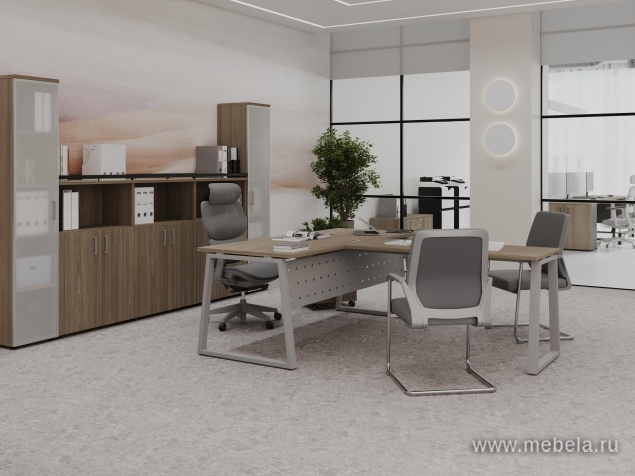 Офисный шкаф средний широкий (2 низких фасада стекло сатин в раме, задняя стенка ЛДСП