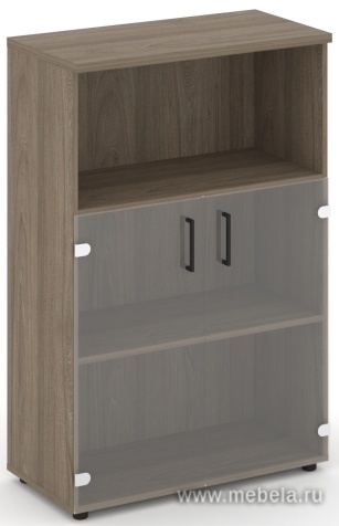 Офисный шкаф средний широкий (2 низких фасада стекло, задняя стенка ЛДСП)