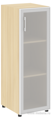 Офисный шкаф узкий закрытый со стеклом в раме Л/ПР