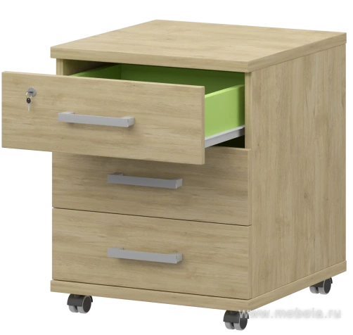 Мобильная офисная тумба с колёсиками и замком, 3 ящика