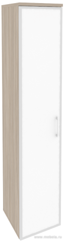 Офисный шкаф высокий узкий лев./прав. (1 высокий фасад белое стекло в раме)