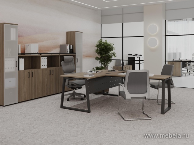 Офисный шкаф средний широкий (2 низких фасада стекло сатин в раме, задняя стенка ЛДСП