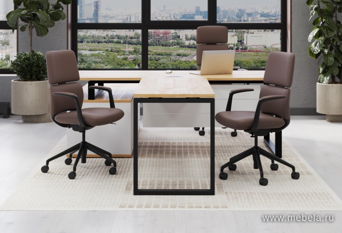 Стол руководителя на металлокаркасе с опорной тумбой (правый)