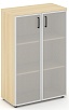 Офисный шкаф средний широкий (2 низких фасада стекло сатин в раме, задняя стенка ЛДСП
