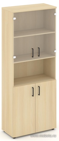 Офисный шкаф высокий широкий (2 низких фасада, задняя стенка ЛДСП+ 2 низких фасада стекло прозрачное)