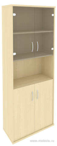 Офисный шкаф комбинир. со стеклом + открытая полка