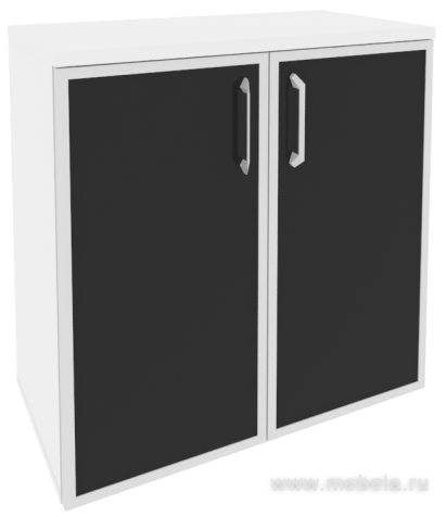 Офисный шкаф низкий широкий с чёрным стеклом в раме