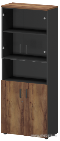 Офисный шкаф комбинир. со стеклом + открытая полка