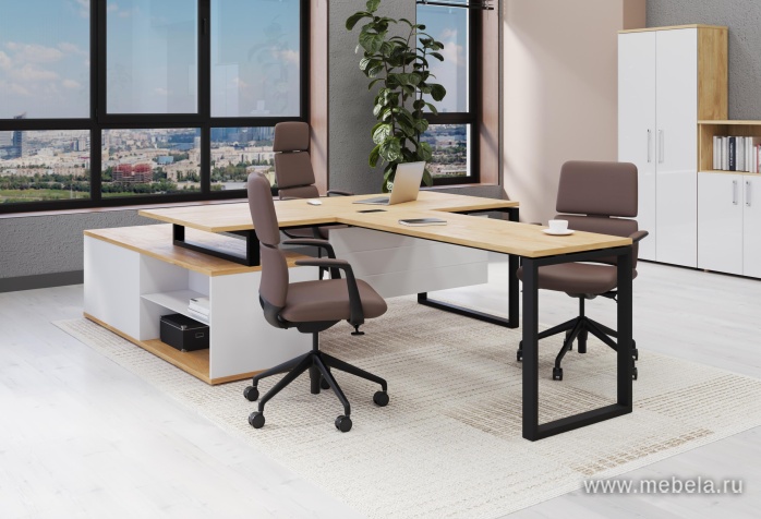 Стол руководителя на металлокаркасе с опорной тумбой (правый)