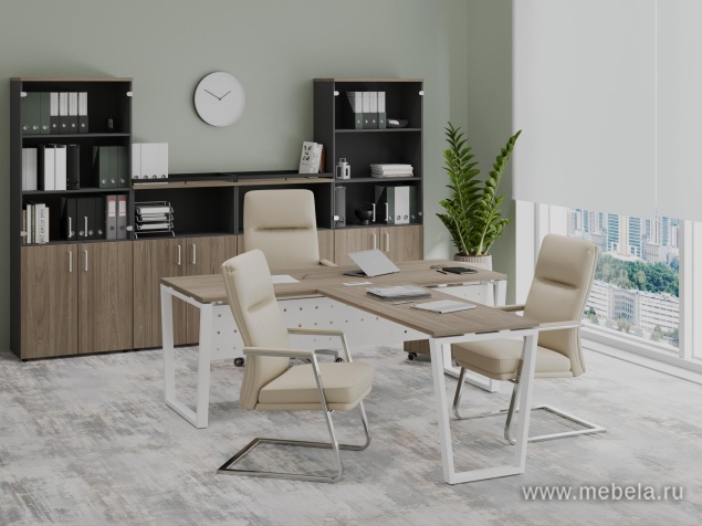 Офисный шкаф средний широкий (2 низких фасада стекло сатин в раме, задняя стенка ЛДСП