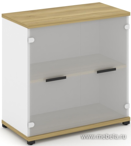 Офисный шкаф одна широкая секция, 2 ниши (2 фасада стекло белое матовое, 2 ниши)