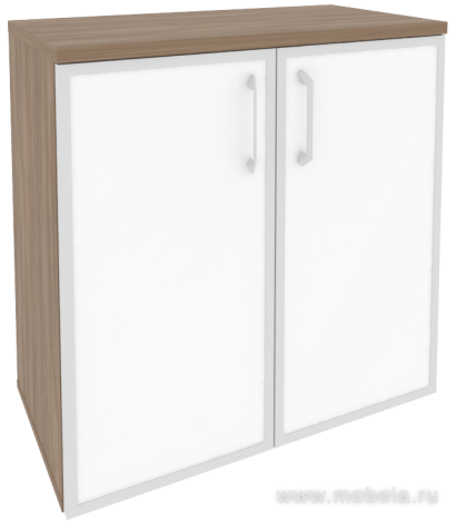 Офисный шкаф низкий широкий с белым стеклом в раме