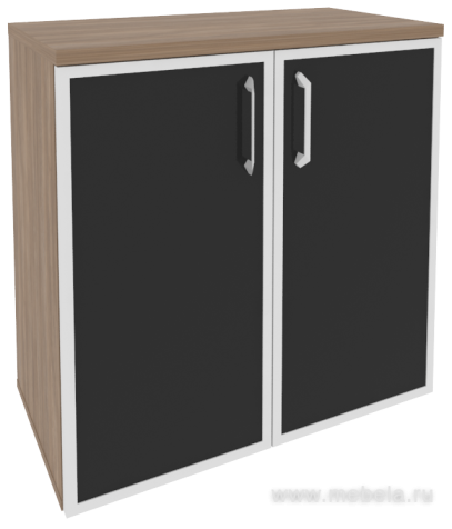 Офисный шкаф низкий широкий с чёрным стеклом в раме