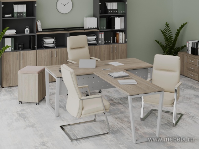 Офисный шкаф средний широкий (2 низких фасада стекло сатин в раме, задняя стенка ЛДСП