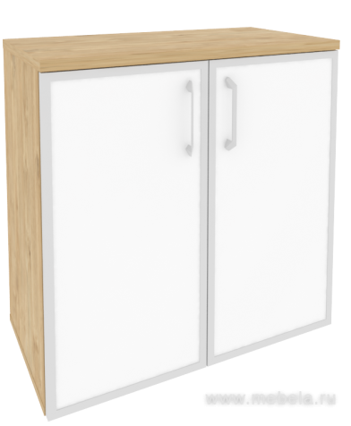 Офисный шкаф низкий широкий с белым стеклом в раме