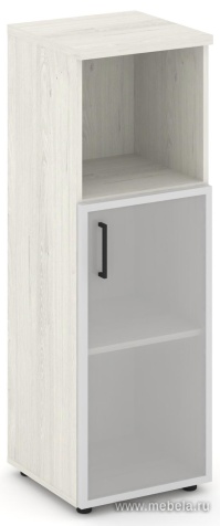 Офисный шкаф средний узкий левый / правый  (1 низкий фасад стекло сатин в раме, задняя стенка ЛДСП)